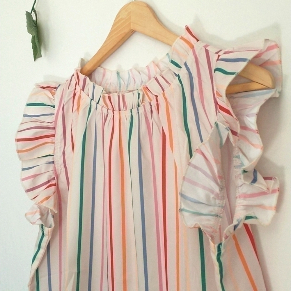 Barrier Reef Rainbow Flutter Sleeve Blouse Women's Size Small Cottagecore - Picture 6 of 6